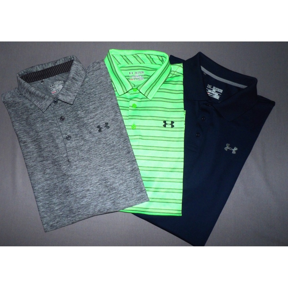Lot of 3~ Under Armour Heat Gear Stretch Performance Polo Golf Shirts Men's XXL